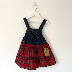 NWT OshKosh B'gosh Red Plaid Denim Jumper size 4